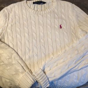 Ralph Lauren White Cable Knit Sweater.